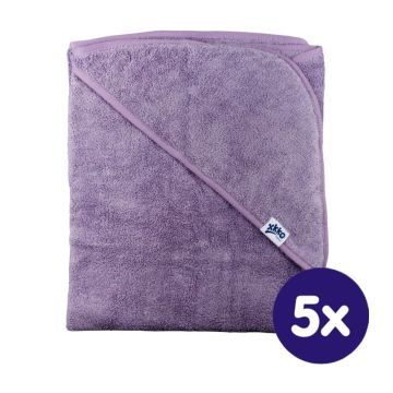 BIO bavlněná froté osuška s kapucí XKKO Organic 90x90 - Lavender Aura 5x1ks (VO bal.)