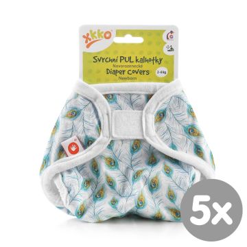 Svrchní PUL kalhotky XKKO Newborn - Peacock Feathers 5x1ks (VO bal.)