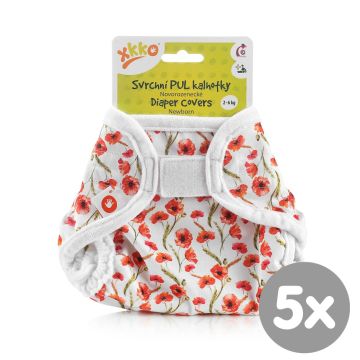 Svrchní PUL kalhotky XKKO Newborn - Red Poppies 5x1ks (VO bal.)
