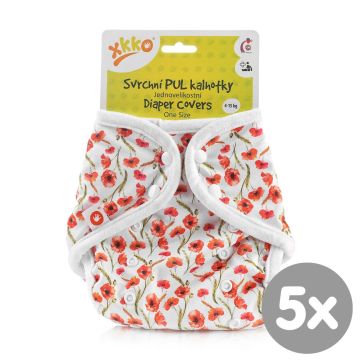 Svrchní PUL kalhotky XKKO One Size - Red Poppies 5x1ks (VO bal.)