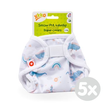 Svrchní PUL kalhotky XKKO Newborn - Sky Whale 5x1ks (VO bal.)
